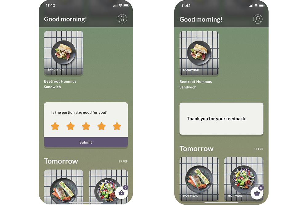 Join Program Food app feedback screens