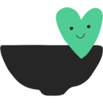 Illustration of bowl and a green heart with a smiley